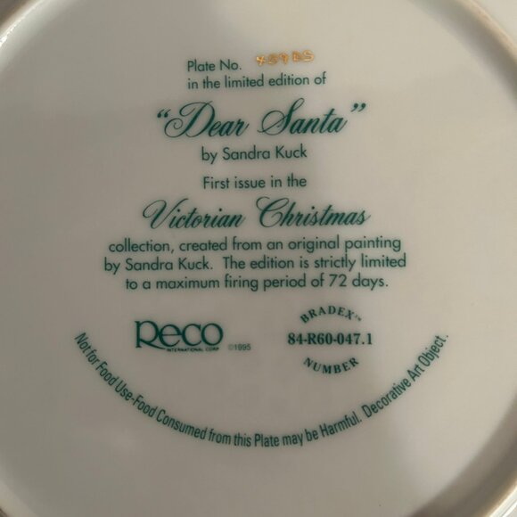 Sandra Kuck Plate "Dear Santa" Authentic No.459DS Collectable - Picture 8 of 10